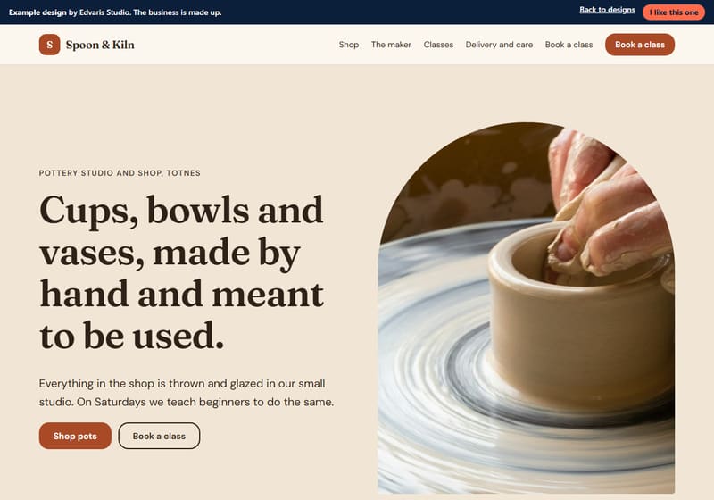 Example design for a made-up ceramics studio and shop business