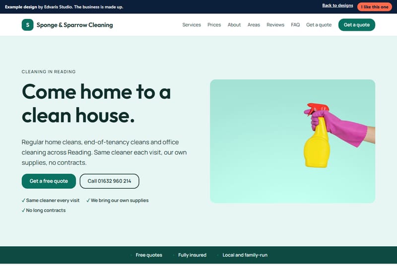 Example design for a made-up home and office cleaning business