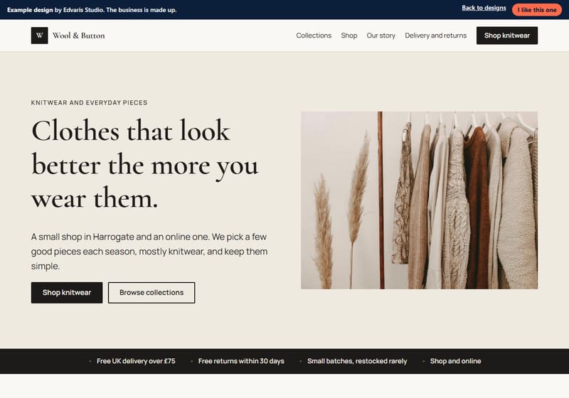 Example design for a made-up fashion boutique business