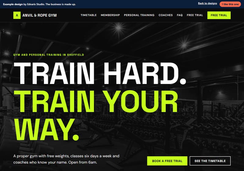 Example design for a made-up gym and personal training business
