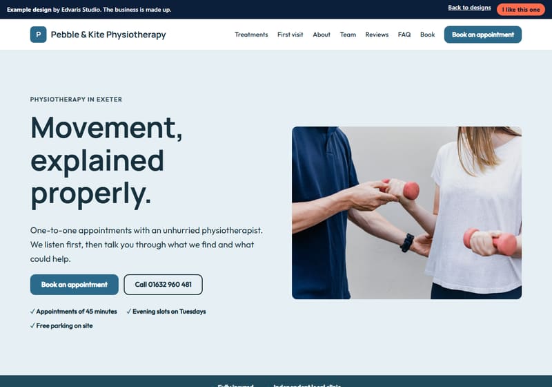 Example design for a made-up physiotherapy clinic business