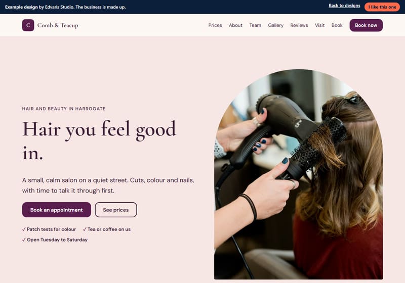 Example design for a made-up hair and beauty salon business