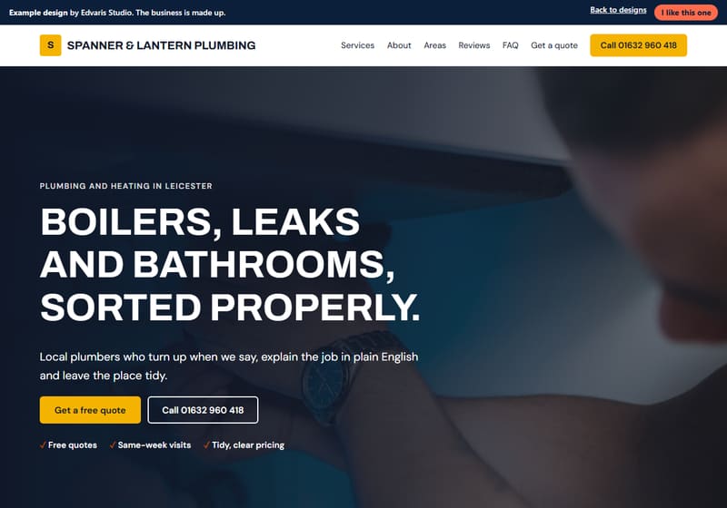 Example design for a made-up plumbing and heating business