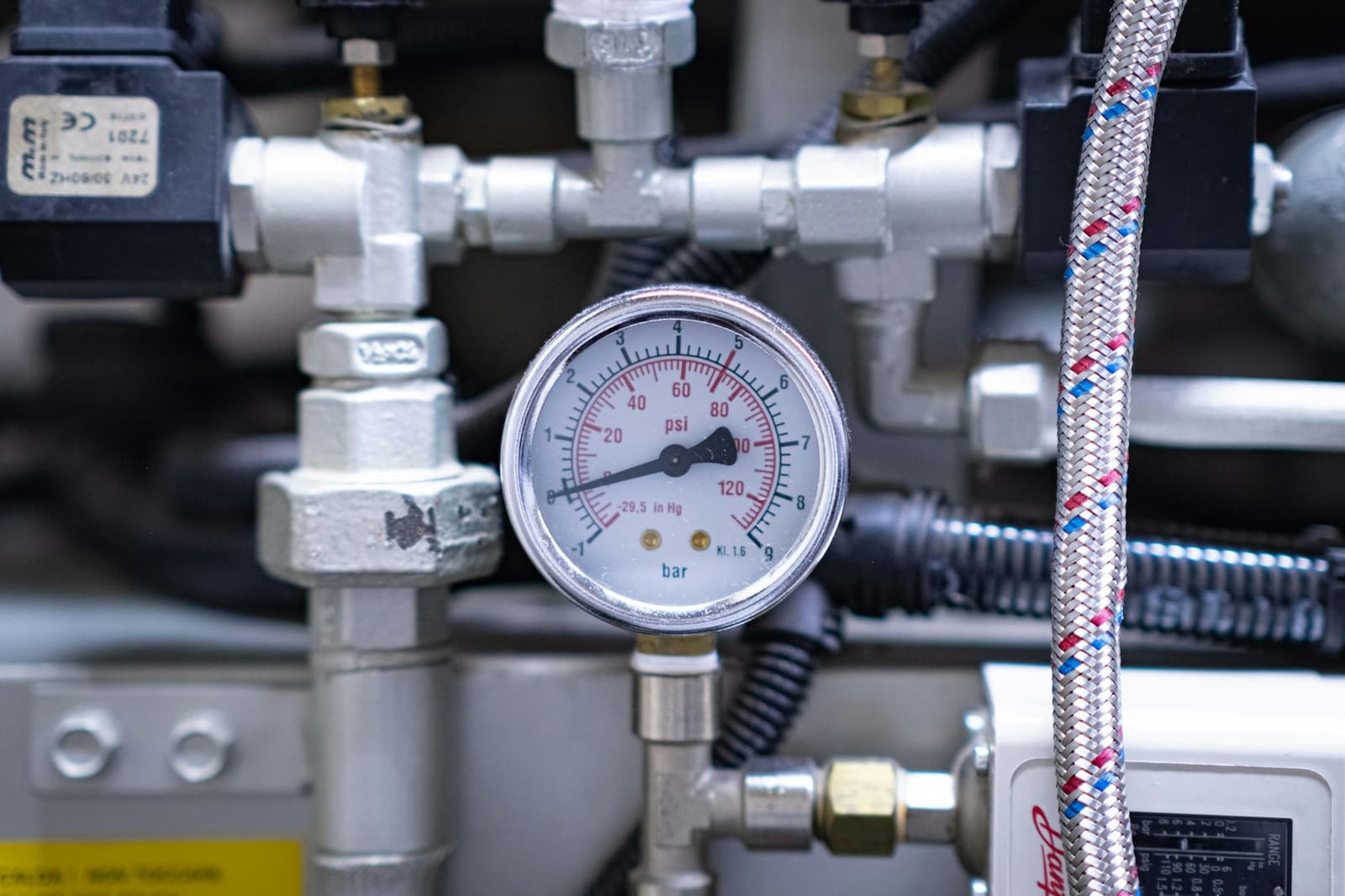 A pressure gauge on a heating system